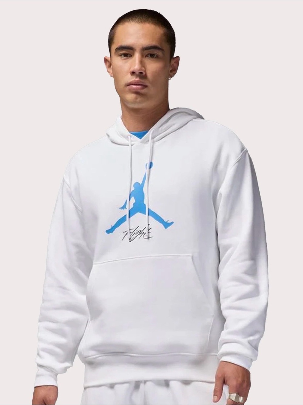 Jordan White Hoodie with Light Blue Jumpman - Men’s